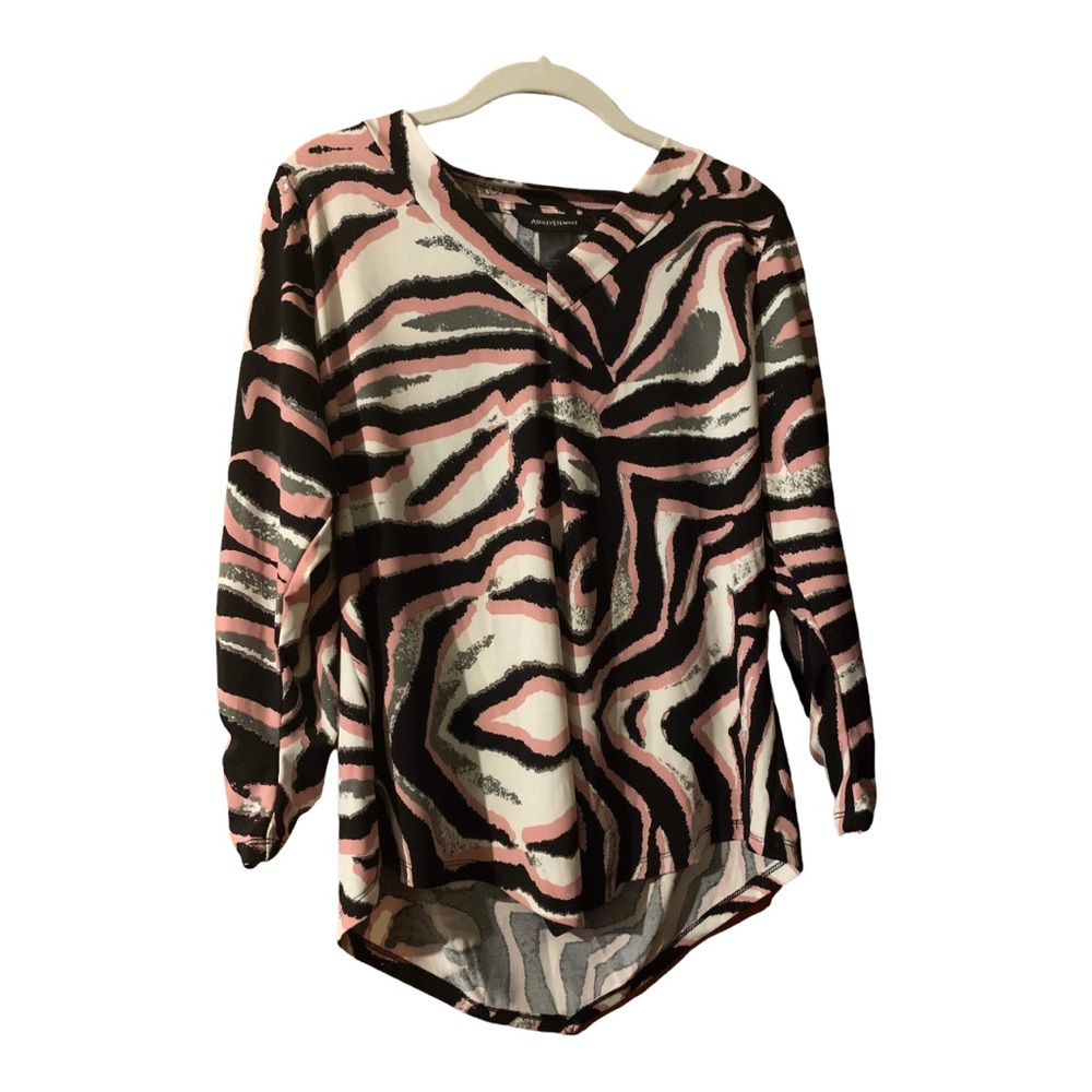 Ashley Stewart Animal Print Long Sleeve Top Pink Black White Plus Size 26 28